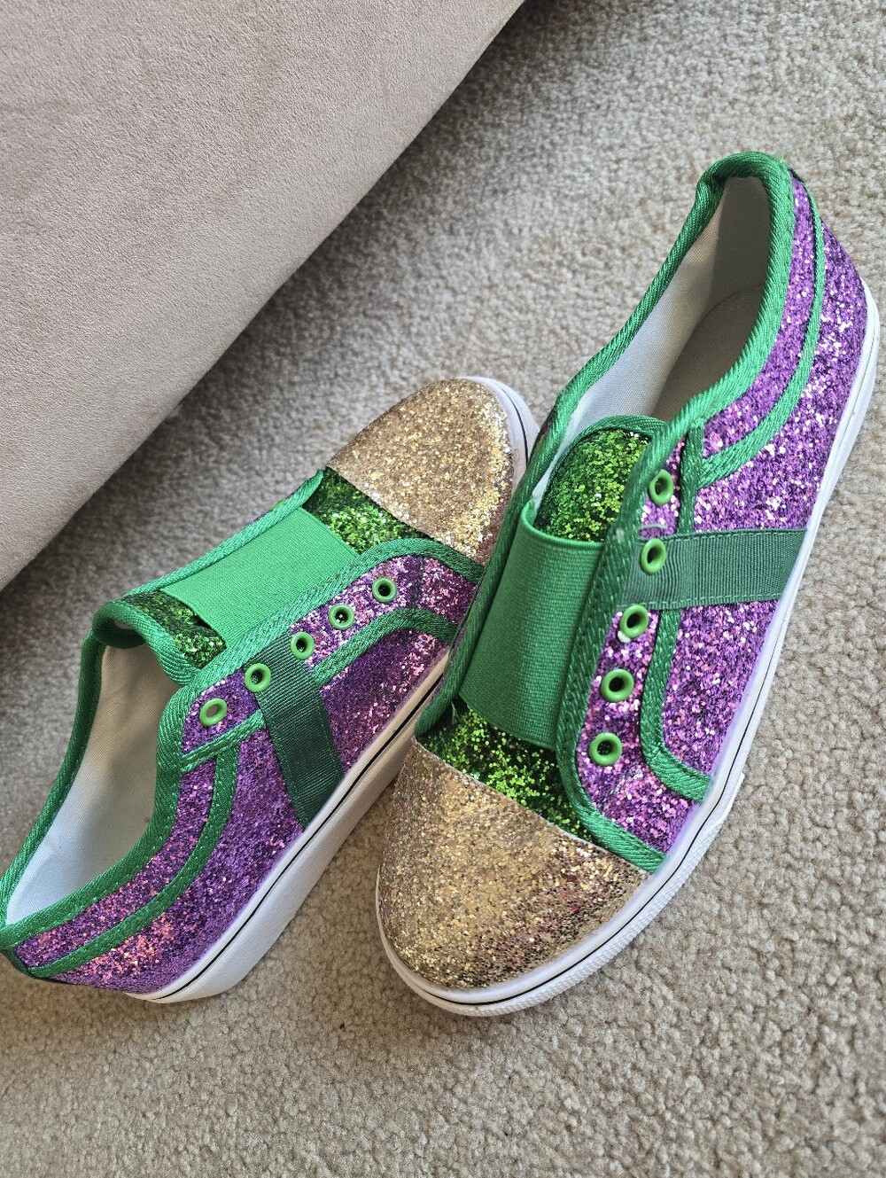 Purple Green & Gold Glitter Slip-On Sneakers Women's US 11 EU 42